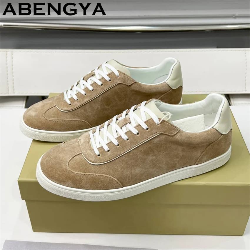 Low Shoes Stringed With Round Toe Men's Shoes Genuine Suede Nude Canvas Shoes Casual Fashionable Men's Sneakers Summer