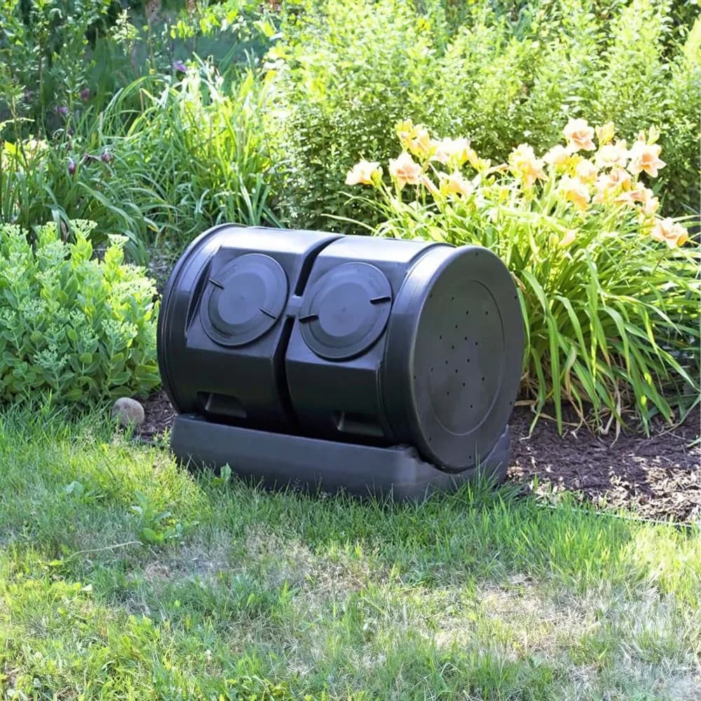 Compostiera da giardino per esterni con doppia camera rotante - 32,8 x 29 x 29 pollici