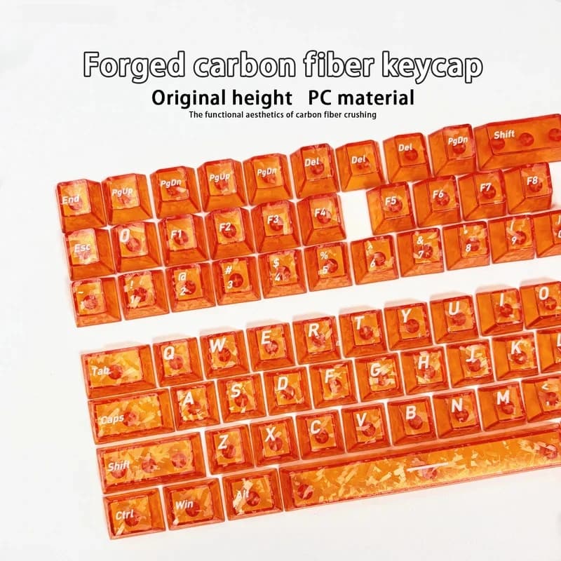 Keycaps Translucent with Carbon Fiber Texture engraved, Cherry Profile, for Mechanical Keyboards with Magnetic Switches