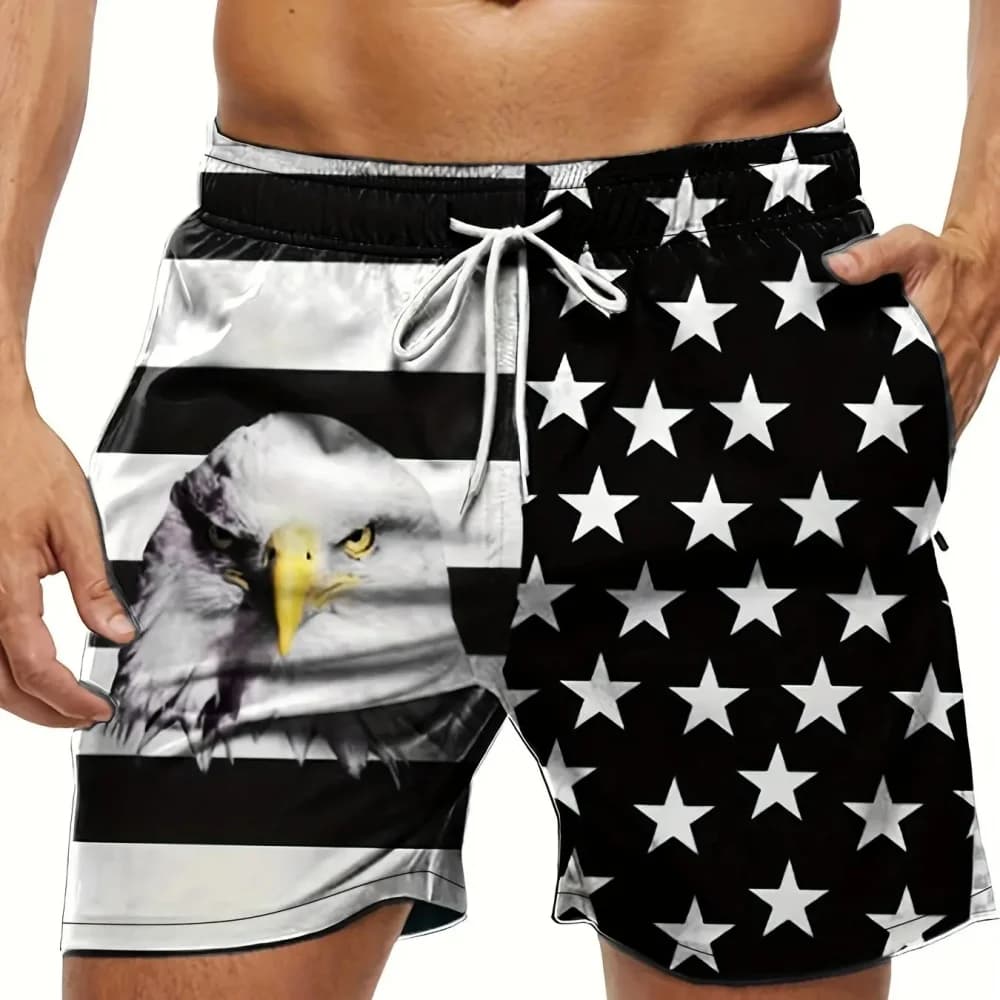 Pantaloncini da bagno con stampa bandiera americana, pantaloncini da spiaggia estivi da uomo, pantaloncini sportivi traspiranti ad asciugatura rapida, pantaloncini da jogging da uomo