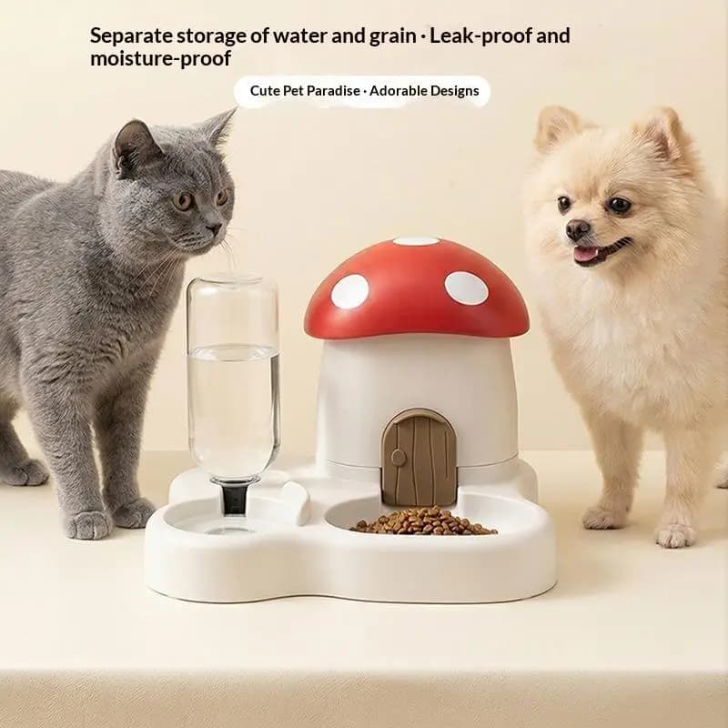 1Pcs Mushroom Style Pet Food Water Feeder Gravity Refill Large Capacity No Plug Cat Dog Small Medium Breed Bowl Home Use No Mess