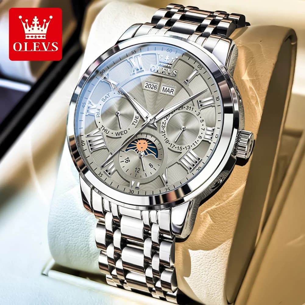 OLEVS 6785 Luxury Man Watch 24 Hour Moon Phase Perpetual Calendar Roman Dial 2026 New Automatic Mechanical Wrist Watches For Men