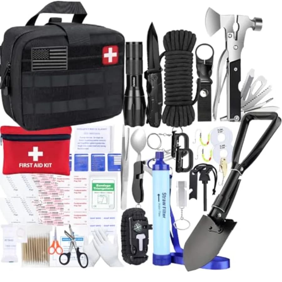 Kit di Sopravvivenza per Emergenze, Borsa Tattica per Uomo con Accessori e Attacchi Molle, Materiale Resistente di Grado Militare, Nero