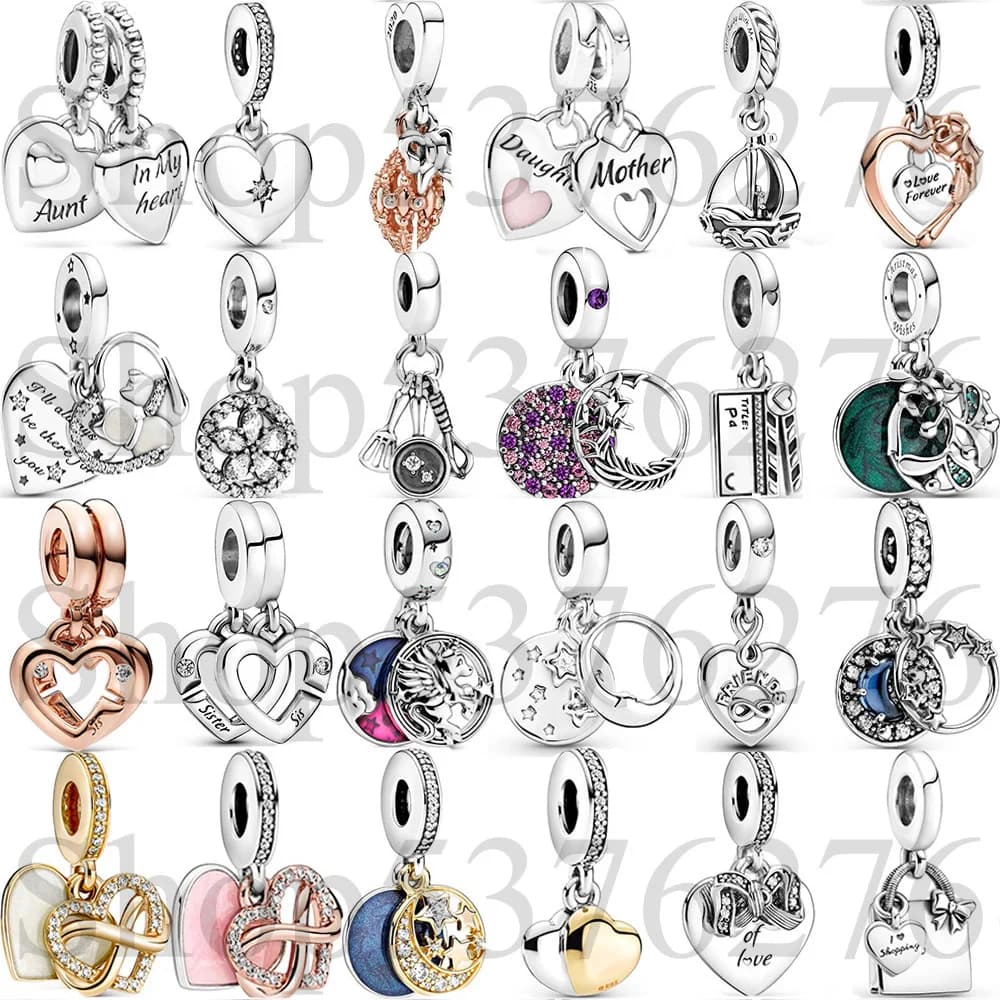 Sterling 925 Sterling Silver Heart Shape Pendant Charm, Eternal Friendship Symbol, for Women's Bracelets and Jewelry
