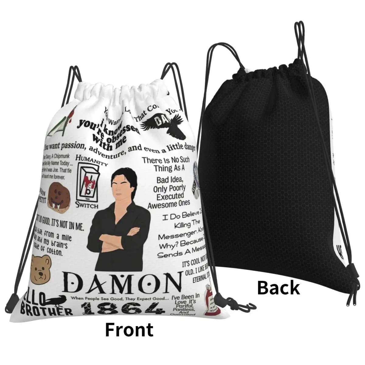 The Vampire Diaries Damon Salvatore TV Series Zaini con coulisse, borse sportive, borse per libri, per viaggi e studenti