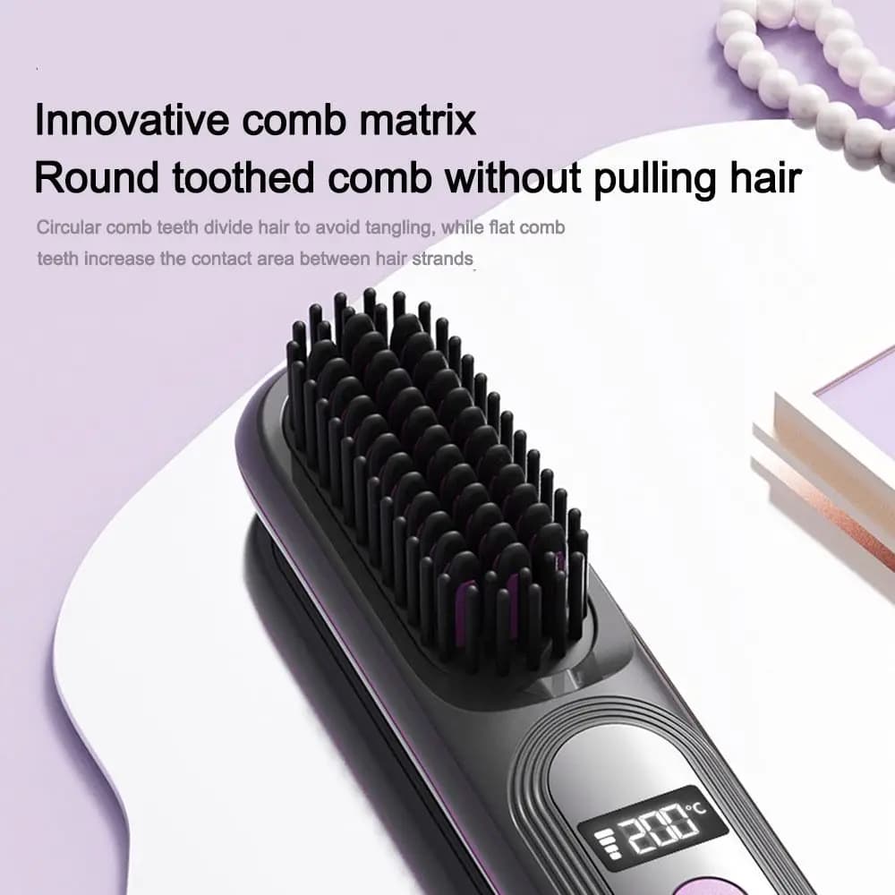 2In1 Hair Sitting Rechargeable with 4 Different Temperatures Electric Heating Hair Straightener Brush Cordless