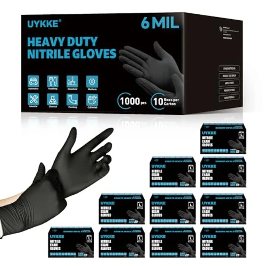 Guanti in Nitrile Neri HEAVY DU 6 Mil, Monouso, Senza Lattice, per Cucina, Pulizia, Preparazione Alimenti, 000 Pezzi