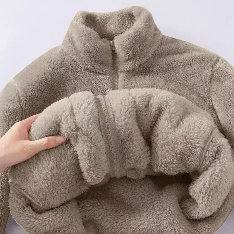 2025 Autunno Inverno Felpe con cappuccio da donna in pile di velluto colletto in piedi giacca foderata antivento moda casual peluche cappotto caldo femminile