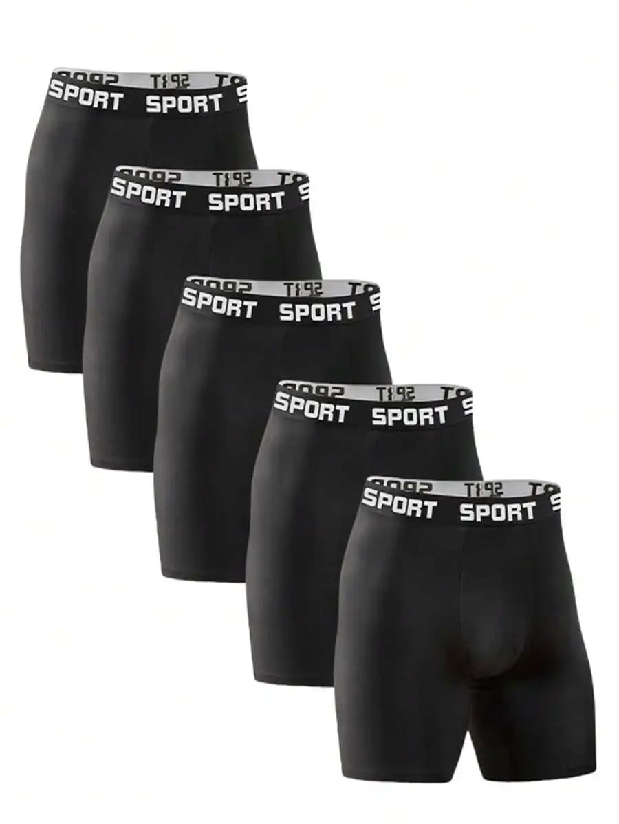 5 Pcs Mens Solid Color Boxer Briefs Breathable Stretchy Underwear For Casual Beach Workout
