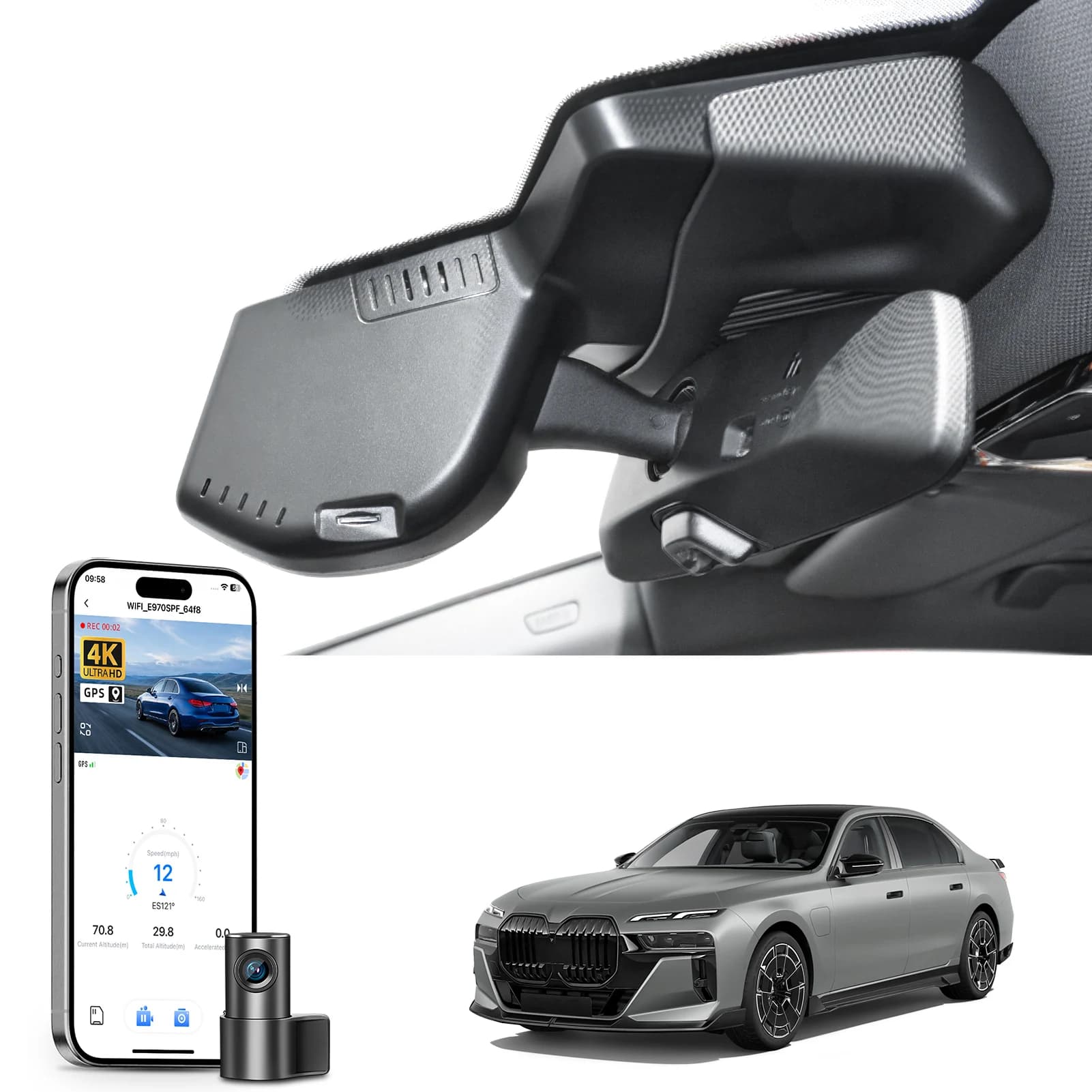 Mangoal 4K Dash Cam suitable for BMW 7 Gen7 G70 G73 2023 2024 2025 (model A/B) G-Sensor WiFi App Parking Monitor