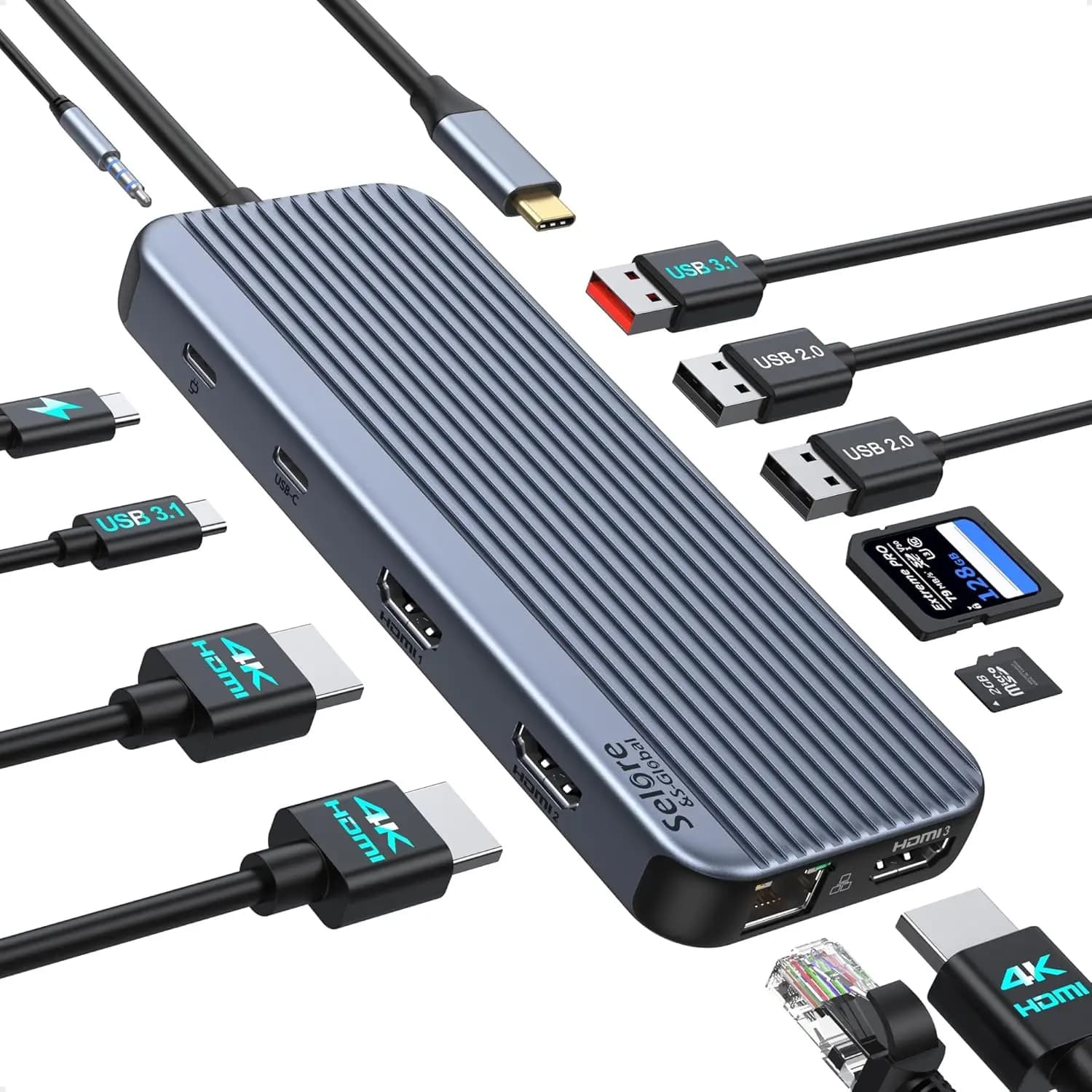Docking station USB-C 12 in 1 con triplo HDMI 4K, PD da 100 W, Gigabit Ethernet e trasferimento rapido dei dati