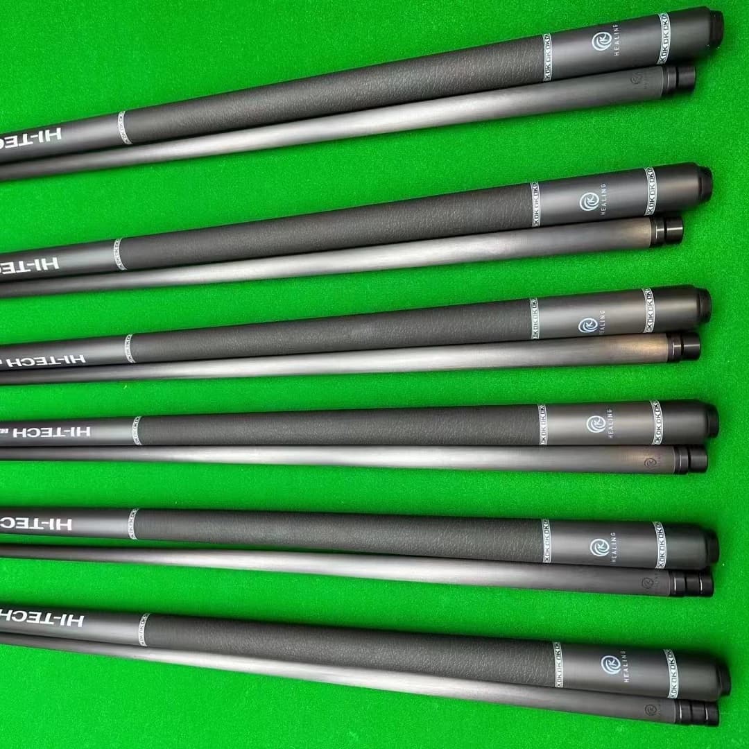 Stecca da biliardo professionale in fibra di carbonio, albero a bassa diffusione da 12,4 mm + impugnatura stampata UV con testa in legno tecnologico con estensione
