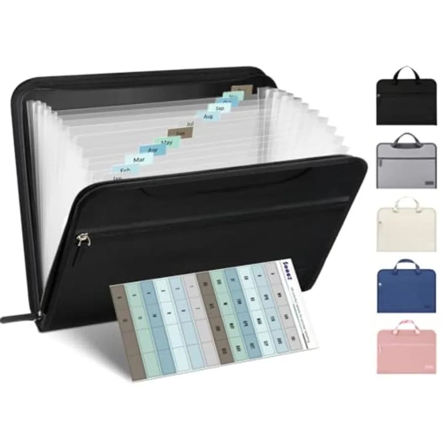 Heavy Duty Accordion File Organizer with Hidden Handle, Portable 12 Pockets Expanding File Folders, Cloth Monthly Bills Receipt