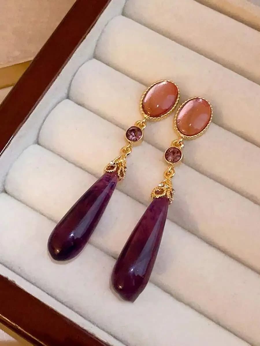 1 pair vintage purple resin teardrop earrings perfect for weddings festivals and as thoughtful gifts for women