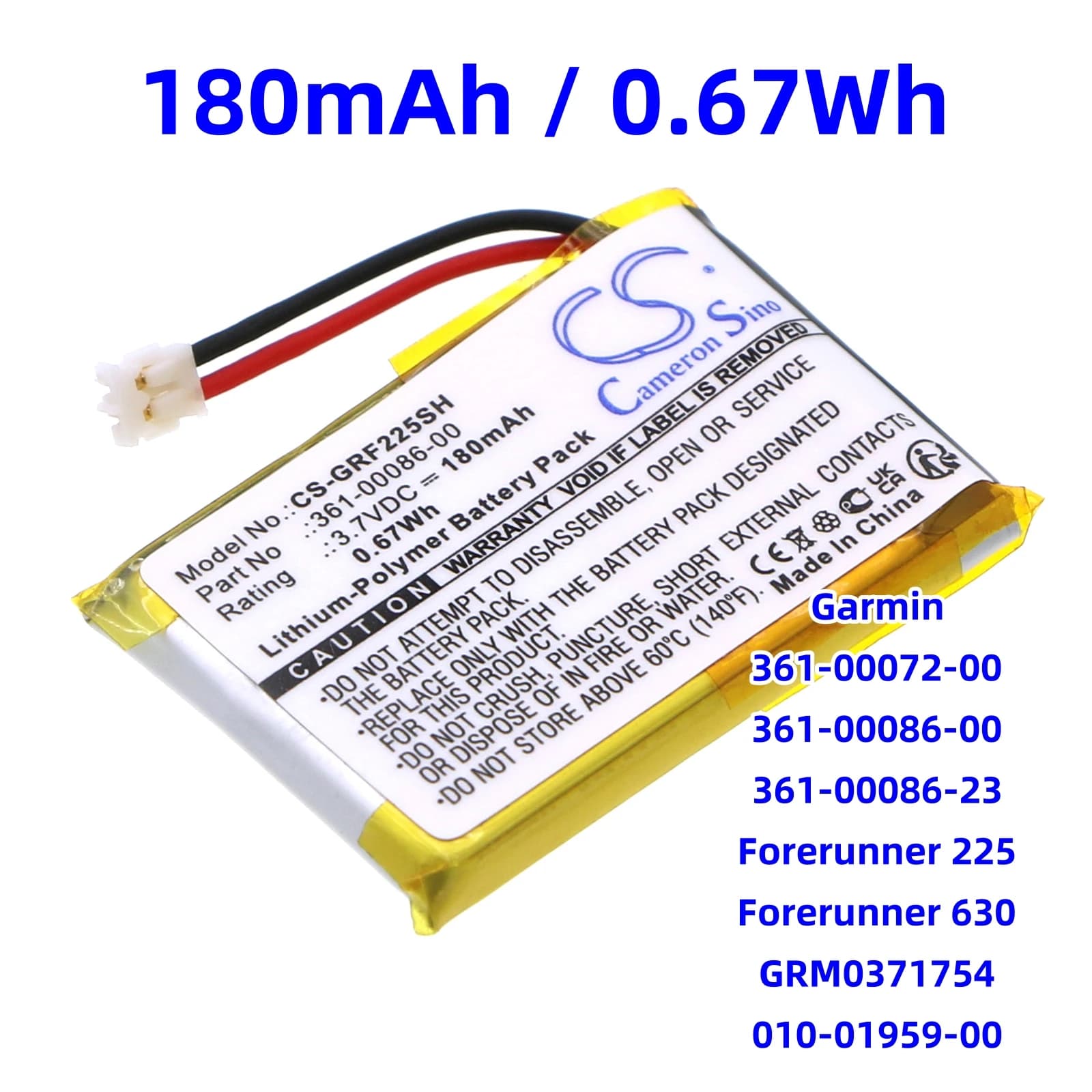 SReplacement Battery for Garmin:361-00072-00,361-00086-00,361-00086-23,Forerunner 225,Forerunner 630,GRM0371754,010-01959-00