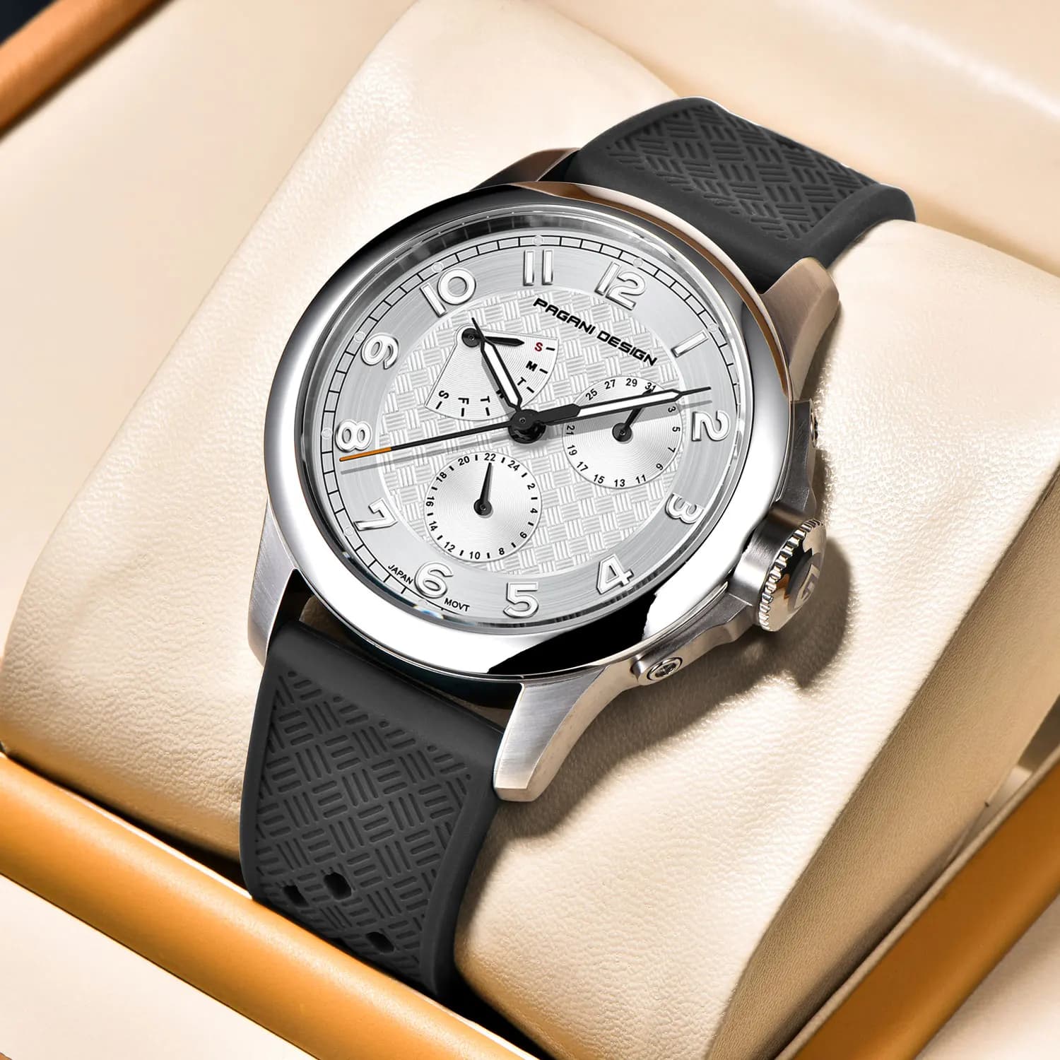 Pagani Design Man Watch 40mm Japan TMI VH88 Movt Sapphire Crystal Calendar 24 ore 100M orologio da polso al quarzo impermeabile reloj homb