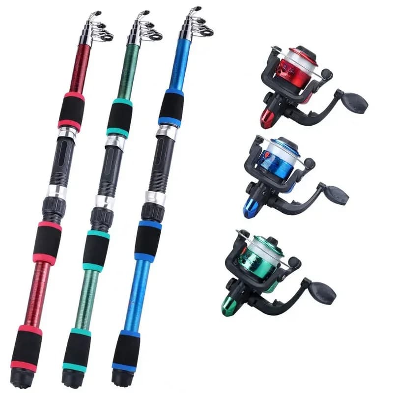 Set di canne da pesca Kit completi con canna da pesca telescopica e mulinello da spinning Esche Ganci Set di canne da viaggio