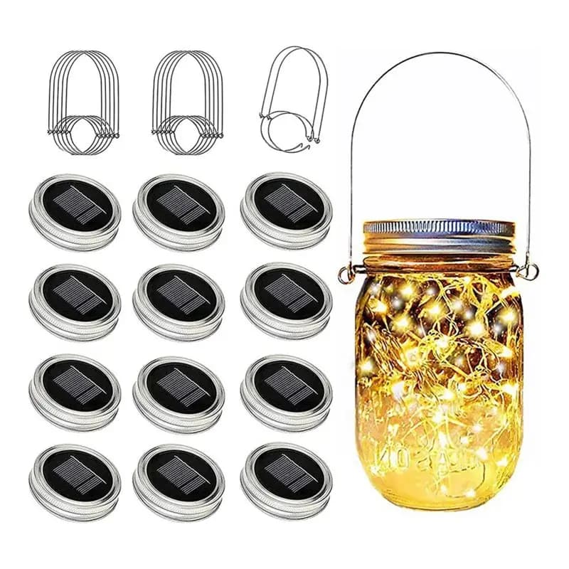M11K-Solar Mason Jar Lid Lights-12 Pack 30 LED Firefly Fairy String Lights, Waterproof Outdoor Solar Lights With Hangers