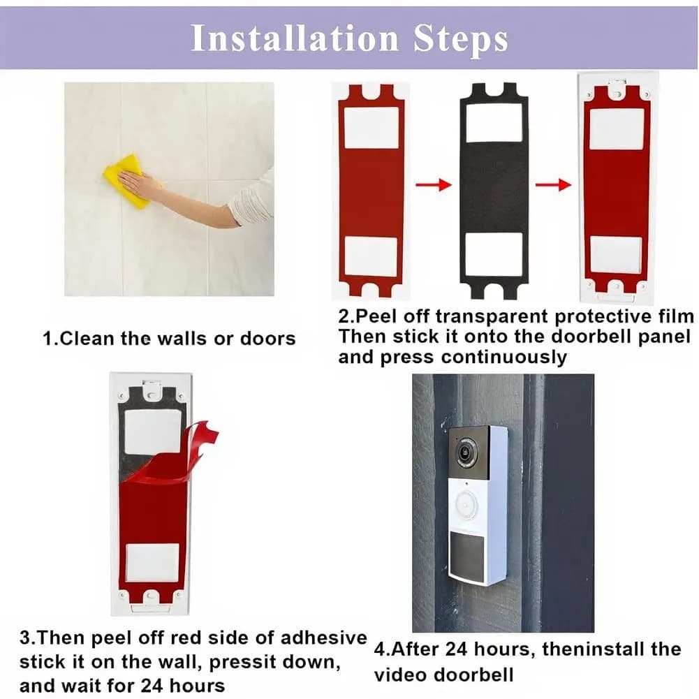 Video Doorbell Tape No Drill Doorbell Strong Adhesion Tape Damage Free Install Metal Release Key Easy Disassembly Tool