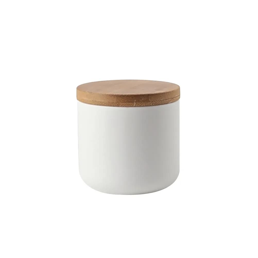 Ceramic Jar Small White Airtight Food Container Wooden Lid Sealed Canister Ideal for Tea Coffee Sugar Spices Sealed Canisters