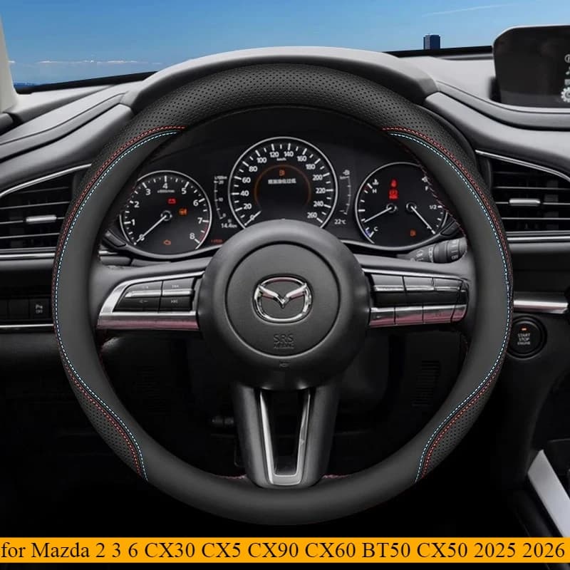 Leather Car Steering Wheel Cover for Mazda 2 3 6 CX30 CX5 CX90 CX60 BT50 CX50 2025 2026 Accessories