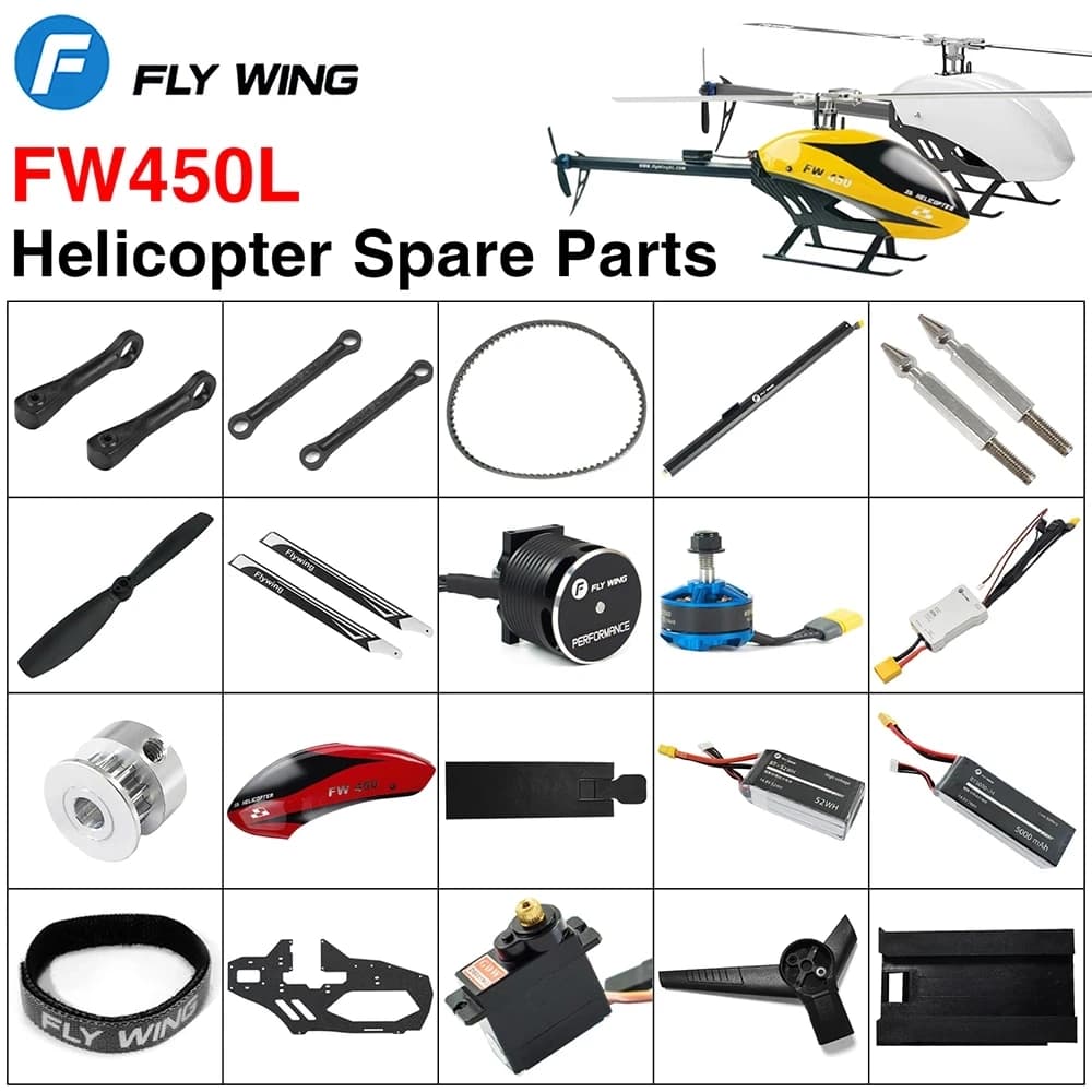 FlyWing FW450L V2 V2.5 Airwolf Elicottero Pezzi di ricambio Cinghia Ingranaggio Collegamento ESC Mandrino Sedile Piatto oscillante Albero principale Coda