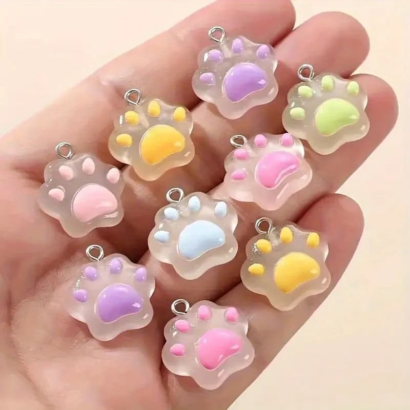 25pcs Cute GlowintheDark Cat Paw Resin Charms Animal Paw Print Pendants for DIY Earrings Necklaces Keychains DIY Jewelry Accessories Playful Design Durable Resin