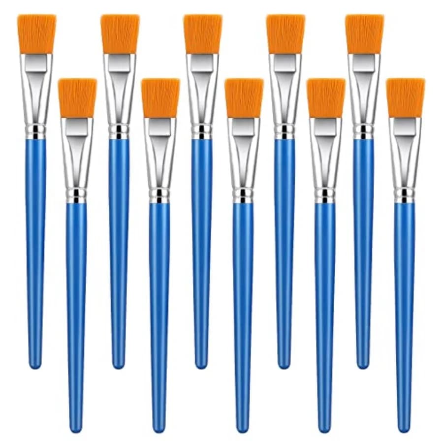 10 Pcs Flat Paint Brushes for Acrylic Painting, 1 Inch Art Paint Brushes Artist Painting Brush for Acrylic Watercolor Oil Detai