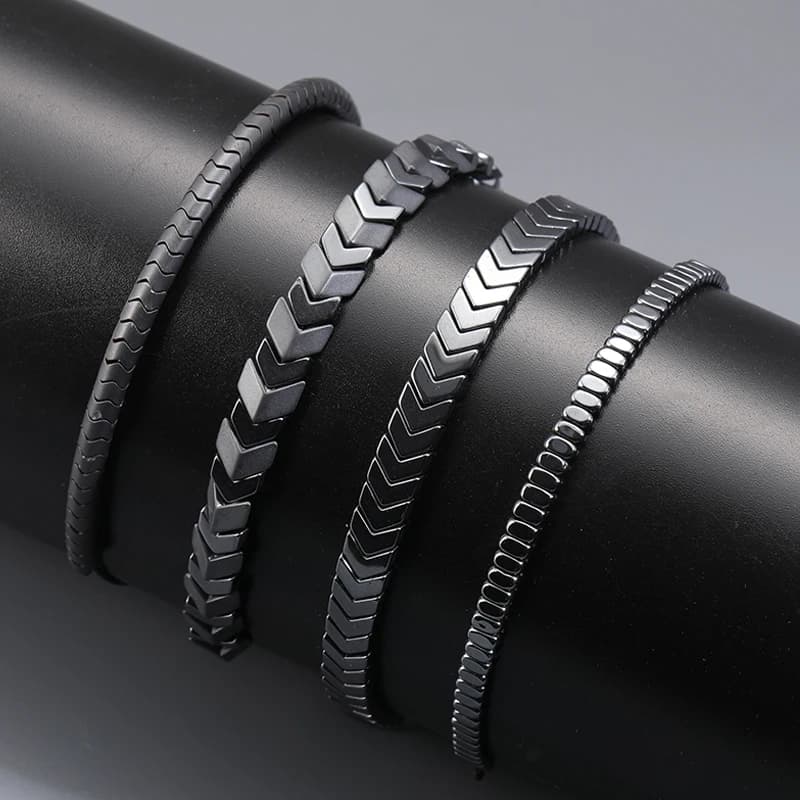 Braccialetti con perline di pietra a forma di freccia in ematite Bracciale rigido per donna Uomo Gioielli unisex per assistenza sanitaria alla moda