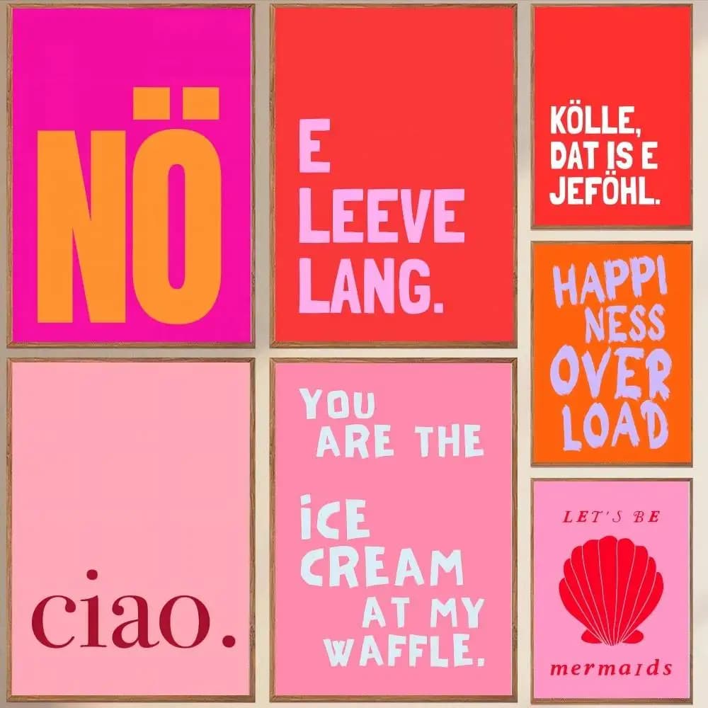 Artistic Poster with Pink Quote, Aesthetic Stickers with Love Phrases, Wall Decoration for Cafeterias, Bar, Rooms, Home, Without Frame