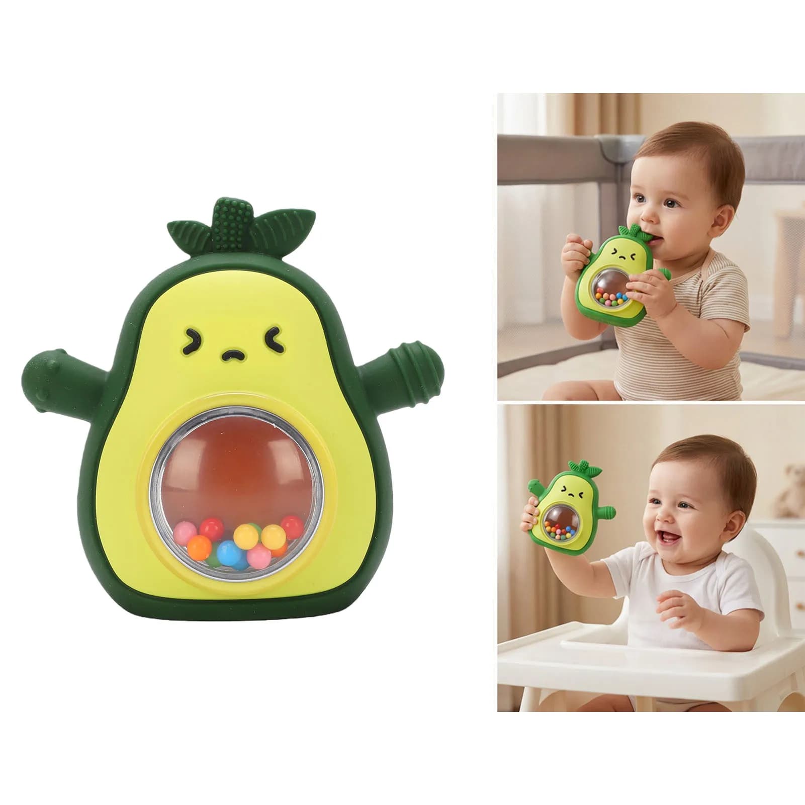 Massaggiagengive Sonoro in Silicone a Forma di Avocado per Neonati, Giocattolo da Masticare per Bambini, Massaggiagengive per Neonati in Silicone Alimentare