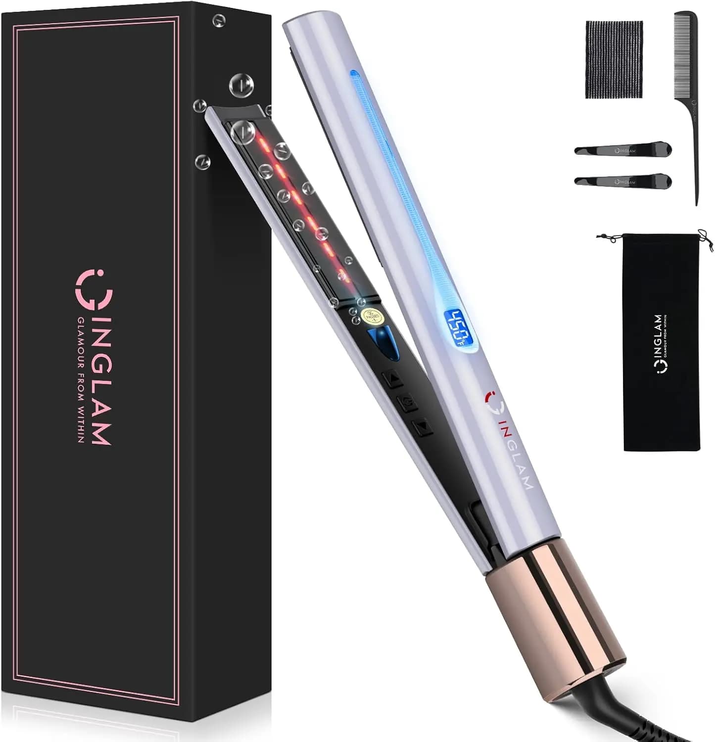 Piastra e Arricciacapelli in Titanio, 1 Pollice, Piastra per Capelli Ionica a Infrarossi con 11 Impostazioni di Temperatura 250-450 ° F, Doppio Voltaggio 110-240V