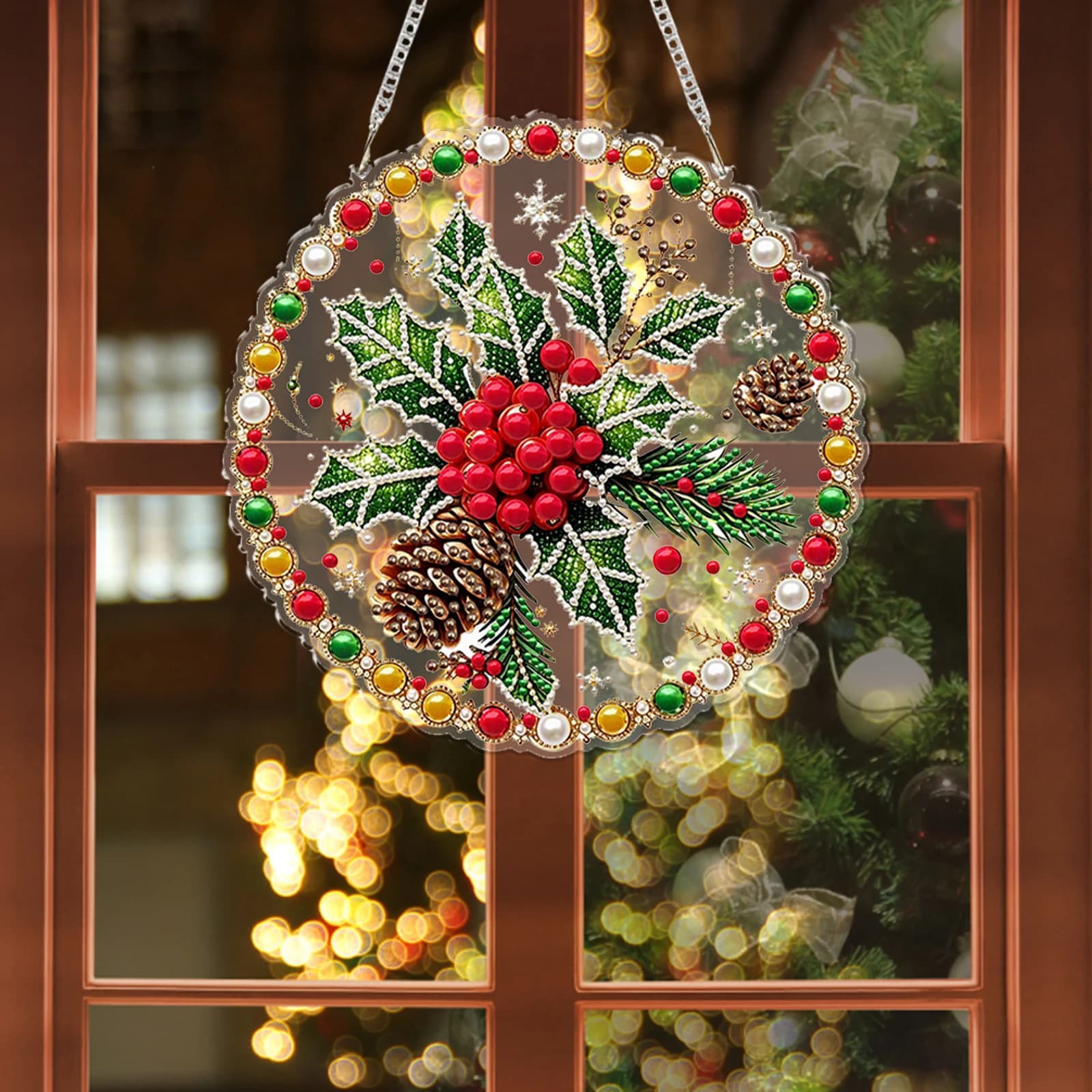 DIY Diamond Art Acrylic Pendant Pearl Rhinestone Christmas Ornament Holiday Home Wall Hanging Decor Gift Set