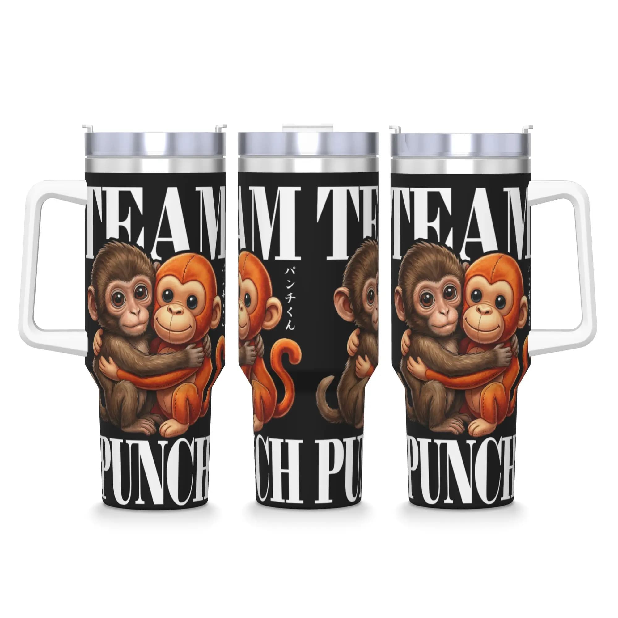 Tazza da Viaggio in Acciaio Inox Team Punch Baby Monkey Punch con Cannuccia e Coperchio, Grande Borraccia per Bevande Fredde