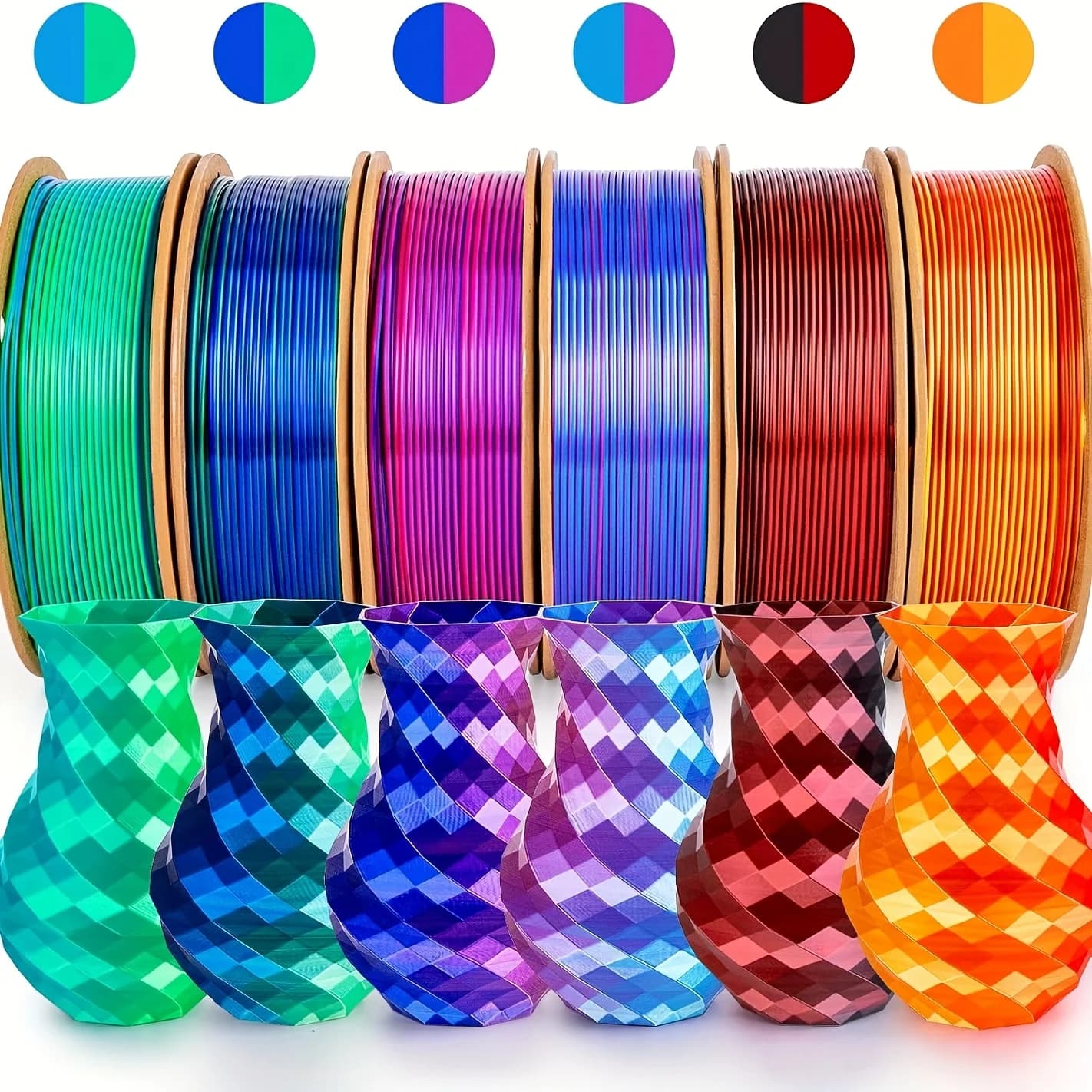 3D Printing Thread PLA in bicolor silk 6 packs - PLA 1,75 mm, package 250 g x 6 coils, natural mix