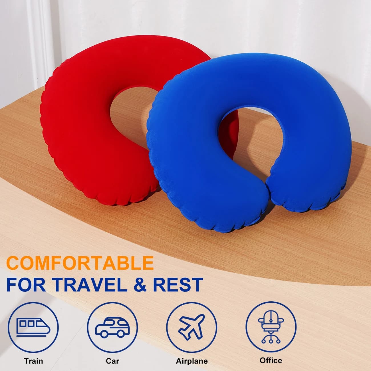 Cuscino da viaggio gonfiabile floccato (1 pezzo) – cuscino di supporto portatile adatto per l'uso in aereo, in auto e a casa