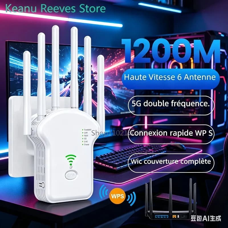 Ripetitore WiFi Dual Band AC1200M, Amplificatore di Segnale Wireless 5G ad Alta Potenza, Estensore di Rete