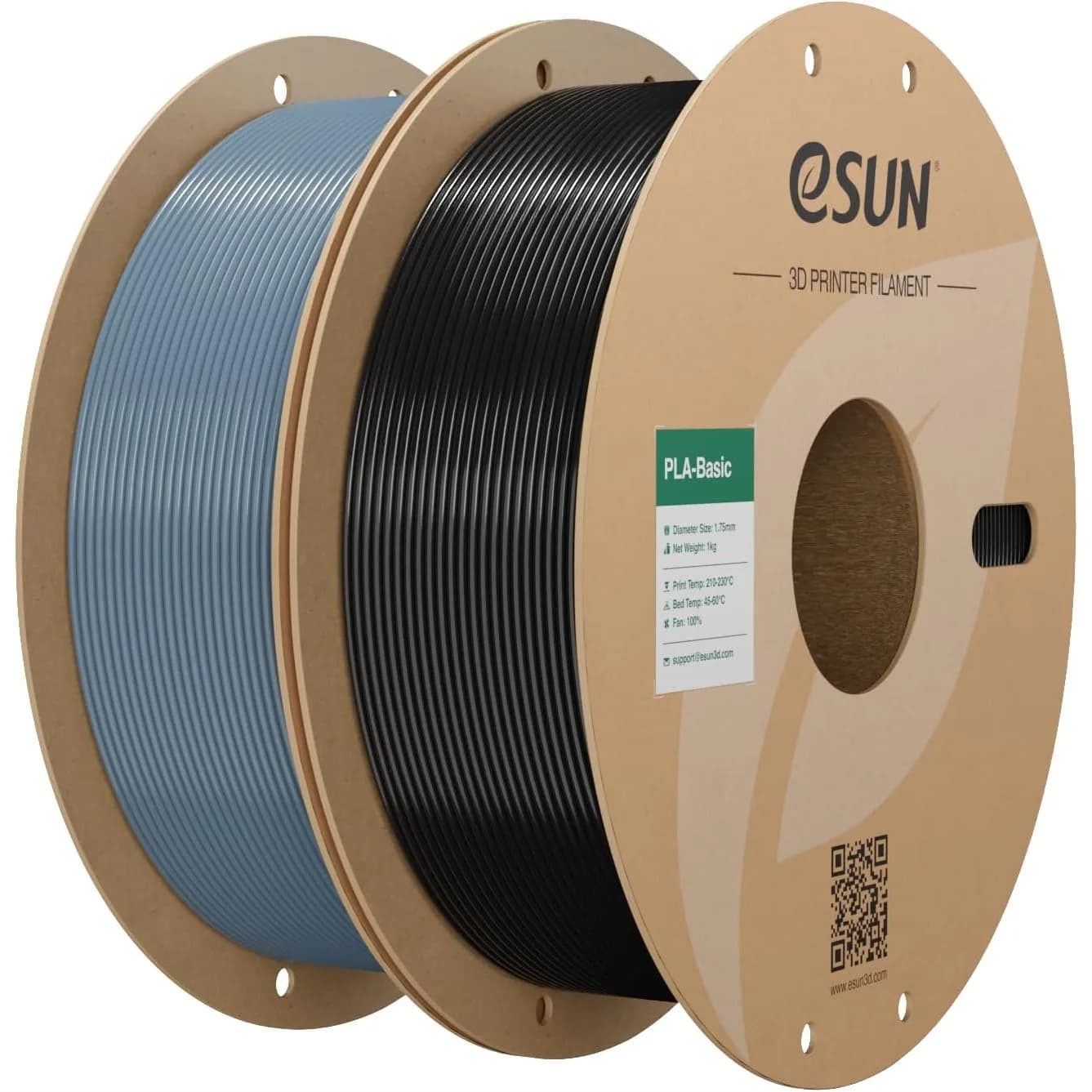 Filamento PLA 1.75mm per Stampa Rapida, 2 Bobine da 1KG Ciascuna, Grigio + Nero