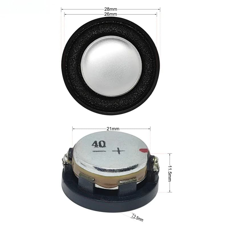 2 Altoparlanti Rotondi da 28mm, 4 Ohm, 3W, con Magnete al Neodimio da 16mm, 11.5mm, per Apparecchiature Bluetooth Portatili