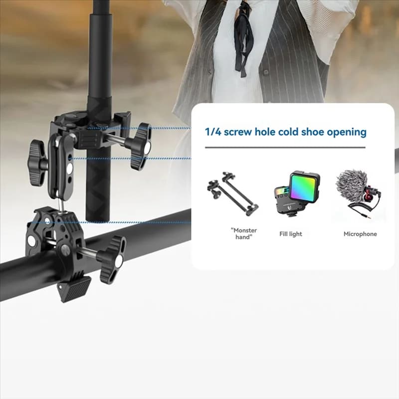 B04C-Clip for articulated magic arm with super double head clamp 360 ° For mounting bracket for action camera with LED light for umbrella monitor