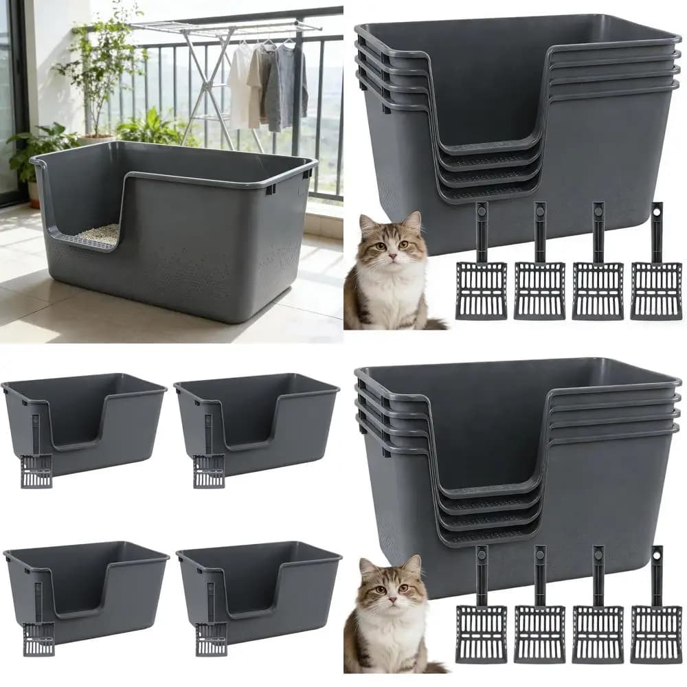 Lettiera per Gatti Extra-Large Aperta con Bordi Alti, 24.56x15.11x12.71, Grigia