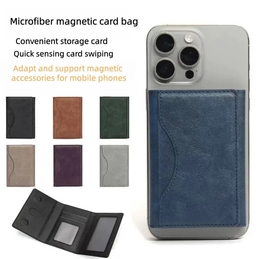 Portacarte con supporto RFID compatibile con iPhone, sicuro e compatibile con portafogli, custodia per carte mobile a tre pieghe con posizione multi-card