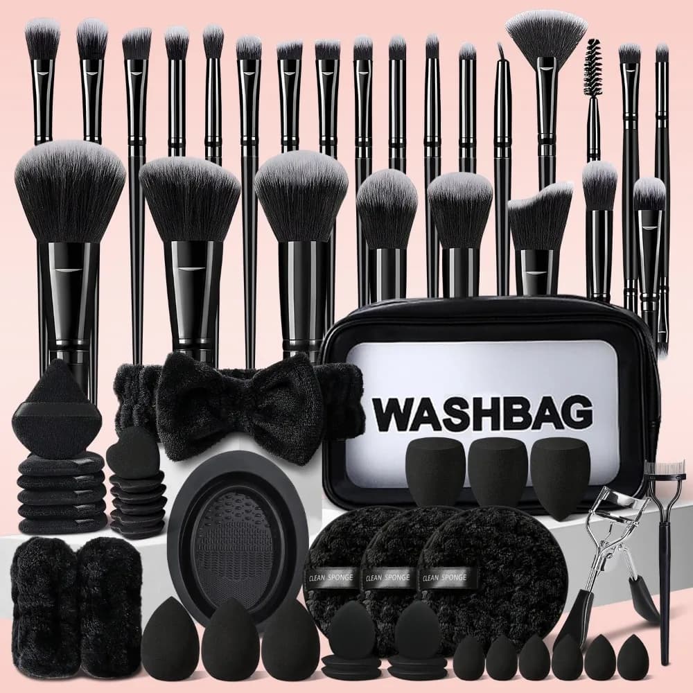 Set of 65 Black Professional Makeup Brushes, Multifunctional Tools with Face Cover, Eyes and Background