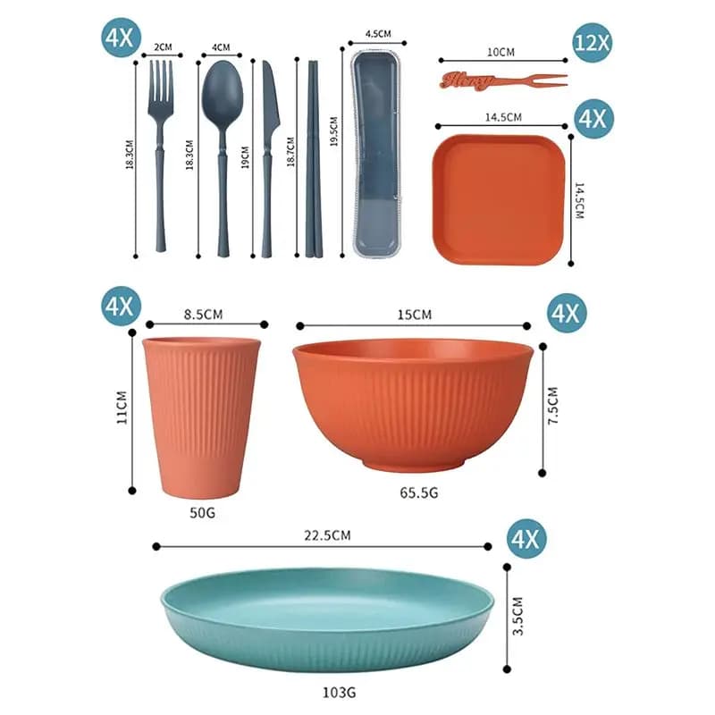 A20I 48Pcs Unbreakable Dinnerware Sets for 4 People, Camping Plates and Bowls Set, Picnic Dinner Sets, Serving Plates
