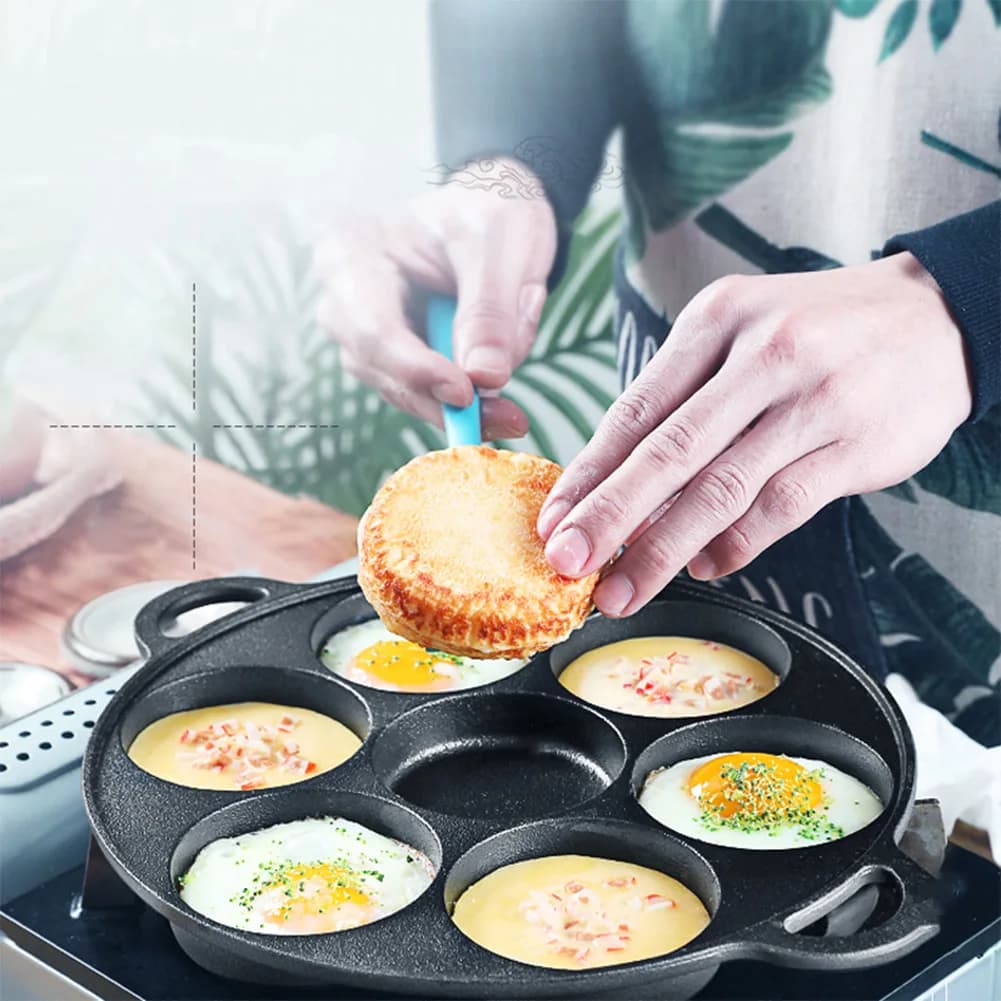Padella Antiaderente in Ghisa a 7 Fori per Cucina, per Pancetta, Uova, Hamburger, Uso Domestico e Ristorazione