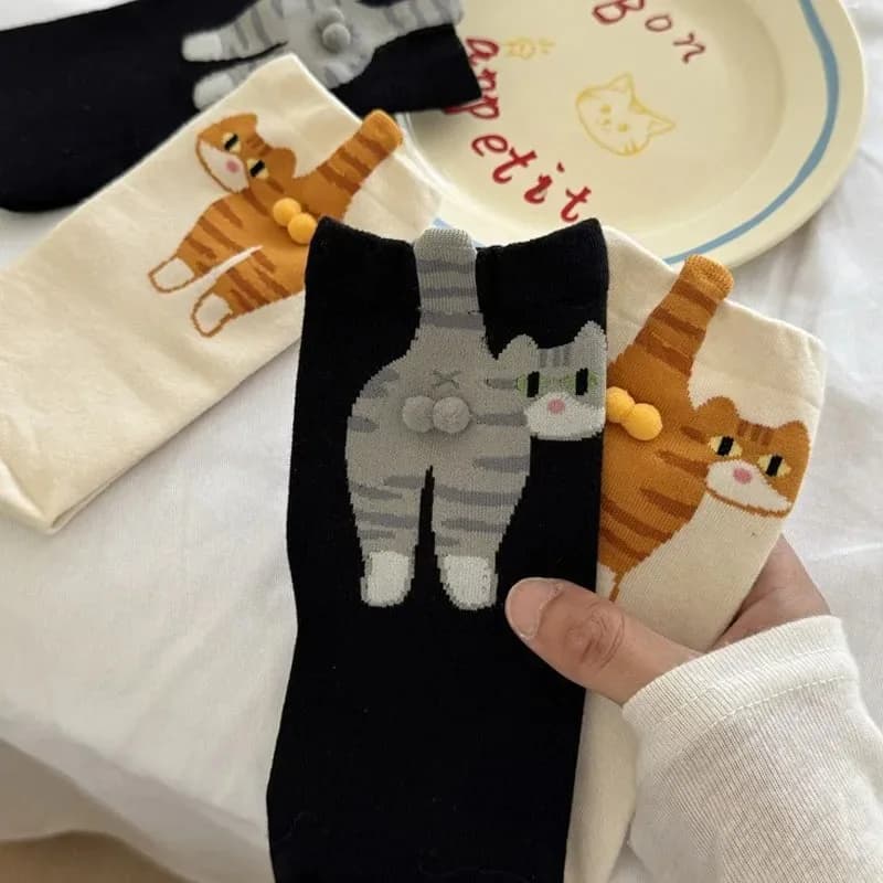 Cartoon Cute Cat Socks Creative Casual 3D Cotton Mid Sock Weat AntiOdor Breathable Soft Sock Ankle Foot Cover Kawaii Funny Socks