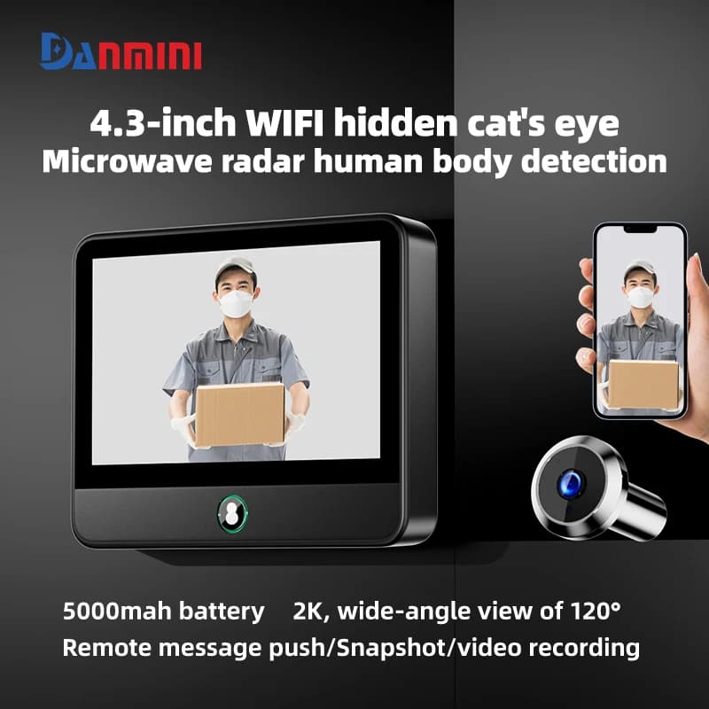 Danmini 4.3 '' Spioncino Tuya App Campanello di Controllo Remoto 3MP 120 Telecamera Grandangolare Sistema di Sicurezza Domestica Digitale Cat Eye campanello per porte