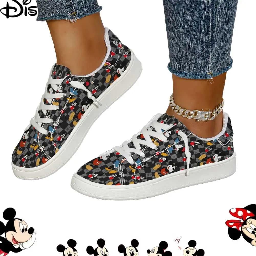 Disney Mickey Mouse Classic Checkerboard – Comfortable slip-on shoes for women and teenage girls