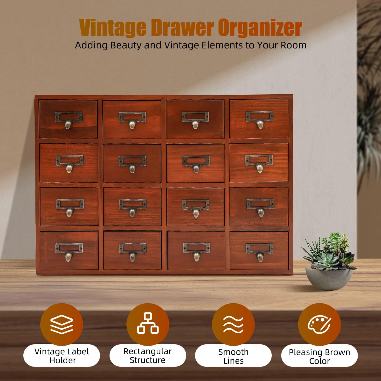 Organizzatore in Legno con 16 Cassetti, Scatola Portaoggetti in Pino con Portaetichette per Perline, Artigianato, Cosmetici, Ufficio e Casa