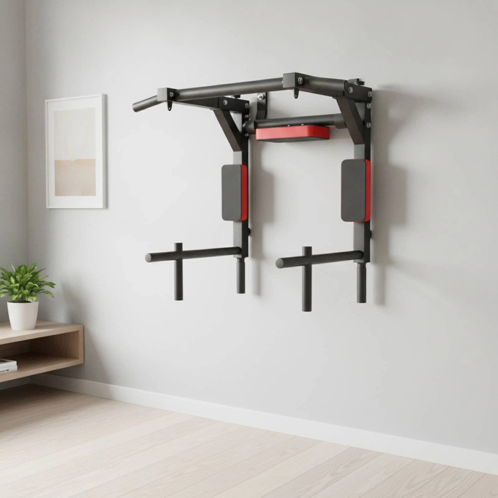 Wall Mounted Bar with Tricep Station Station Sturdy Pull up Bar with Padded Arm Supports Fitness Station with Tricep Station